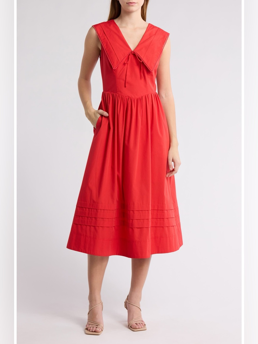 NWT Mila Mae Oversize Collared Dress Red S Midi Sleeveless Cottagecore Prairie